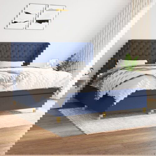  The Living Store Box spring postelja z vzmetnico modra 160x200 cm blago - Box Spring Postelja, (21454150) Slike