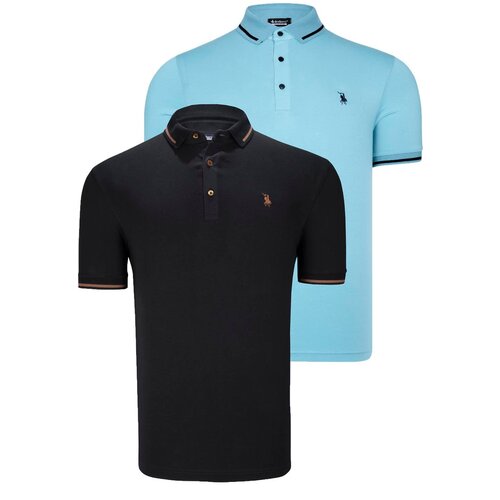 Dewberry DOUBLE SET T8586 MEN'S T-SHIRT-BLACK-CYAN Cene