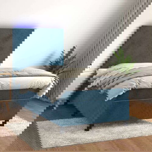  Box spring postelja z vzmetnico LED temno modra 80x200 cm žamet Cene