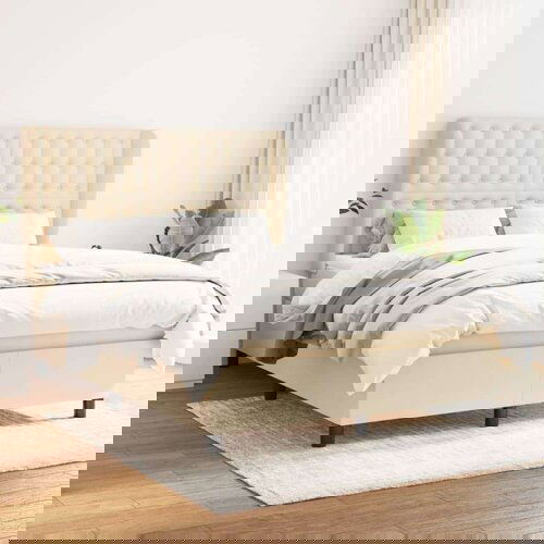  Krevet s oprugama i madracem krem 140 x 190 cm od tkanine Cene