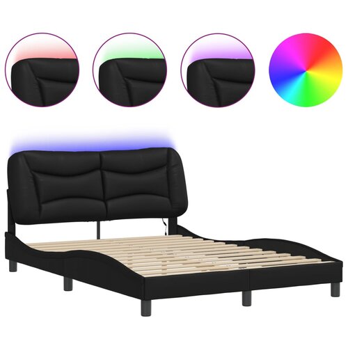 Maison Chic Posteljni okvir - Dvoposteljna postelja - Zakonska postelja z LED lučkami črn 140x190 cm umetno usnje, (21695312) Slike