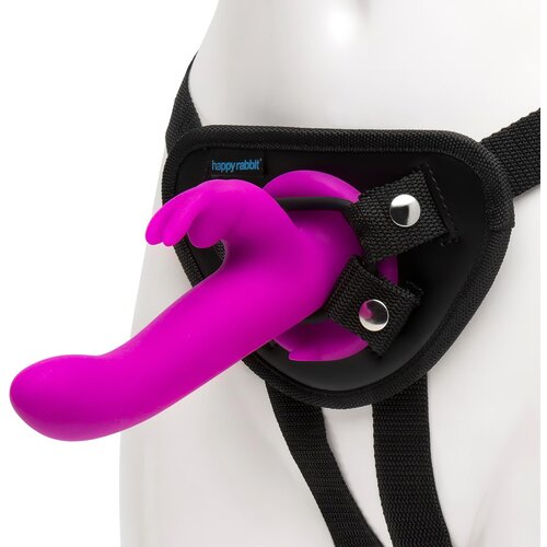 Happyrabbit Strap-On - vibrator na trak z zajčkom (vijolična) Slike