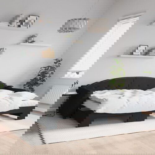 VidaXL Dnevni krevet na razvlačenje s madracima crni 90x200 cm tkanina Slike