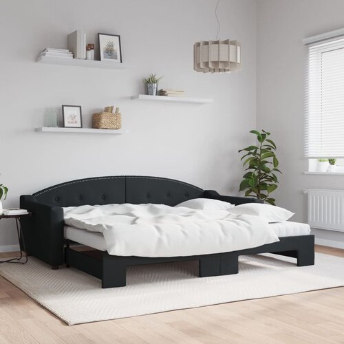 VidaXL Izvlečna dnevna postelja z vzmetnicami črna 90x200 cm blago Slike