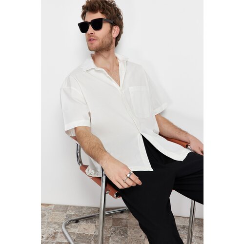 Trendyol Men's White Oversize Fit Men's Collar Shirt Slike