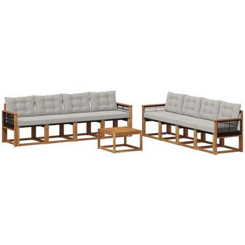vidaXL Zunanja garnitura za sedenje 9 pcs Naravna in svetlo siva, (5000279626) Cene