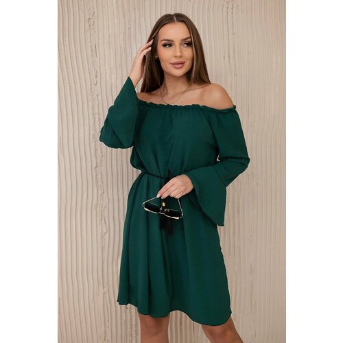 Kesi Dress tied at the waist with a string of dark green color Slike