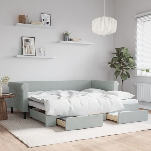 VidaXL Izvlečna dnevna postelja s predali svetlo siva 90x200 cm žamet Slike