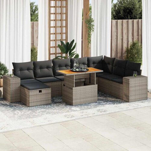 VidaXL 9-dijelni set vrtnih sofa poliratan i bagrem s jastucima sivi Slike