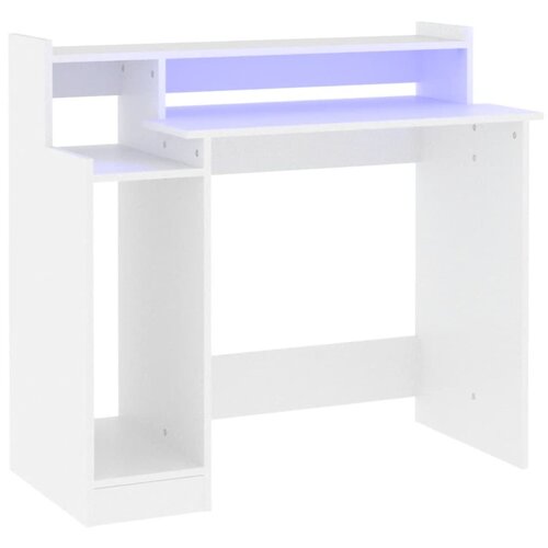 Maison Chic Pisalna miza - pisarniška miza - Računalniška miza z LED lučkami bela 97x45x90 cm inženirski les, (21785183) Cene