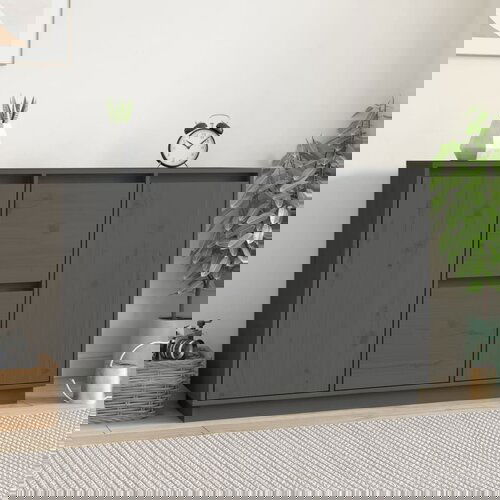 The Living Store Komoda siva 111x34x75 cm trdna borovina - Komoda, (21503308) Slike