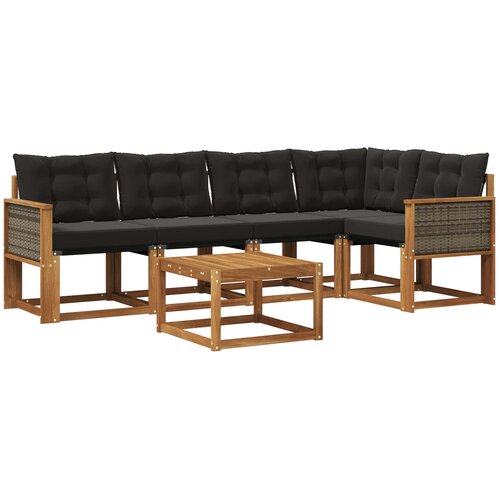 vidaXL Zunanja garnitura za sedenje z blazino 6 pcs Naravna in črna, (5000269342) Cene