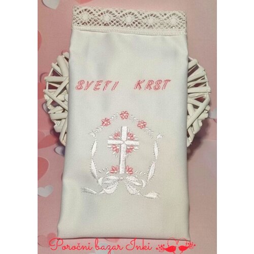  KRSTNI PRTIČEK s križcem v belo roza kombinaciji KRSPRT 03 Slike