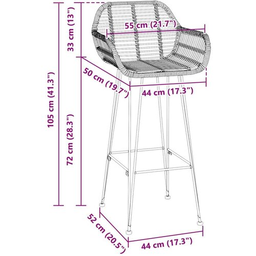  Barski stolac 2 pcs Crna 55 x 52 x 92 cm Ratan i čelik Slike