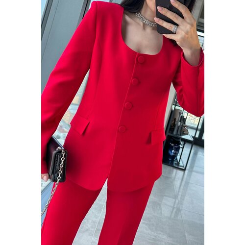 Laluvia Red Premium Round Neck Jacket Pants Suit Slike