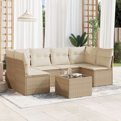 VidaXL 7-dijelni set vrtnih sofa od poliratana s jastucima bež Slike