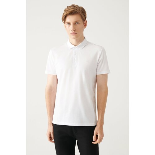 Avva Men's White 100% Cotton Standard Fit Normal Cut 3 Buttons Anti-roll Polo T-shirt Cene