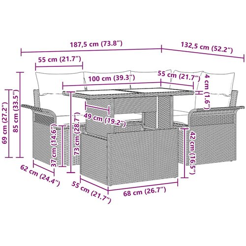  Sjedeća garnitura za vrt 5 kom. Smeđa [Sintetički]: Poli Ratan 187,5 x 132,5 x 85 cm Slike