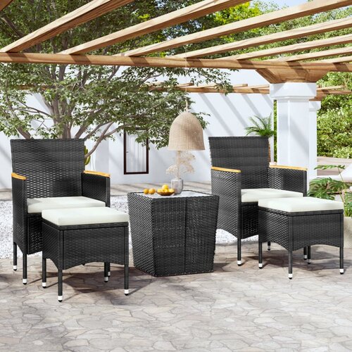 VidaXL 5-dijelni vrtni bistro set od poliratana i kaljenog stakla crni Slike