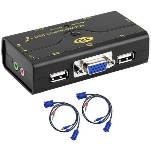 Kvm VGA svič CKL-21UA 2 ports USB + 2 cables USB - bandwidth 250MHz, 2048x1536p, with audio & microhpone Cene