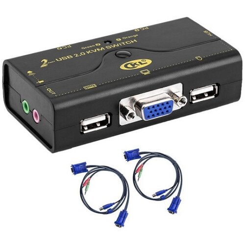  kvm vga svič CKL-21UA 2 ports usb + 2 cables usb - bandwidth 250MHz, 2048x1536p, with audio & microhpone Cene