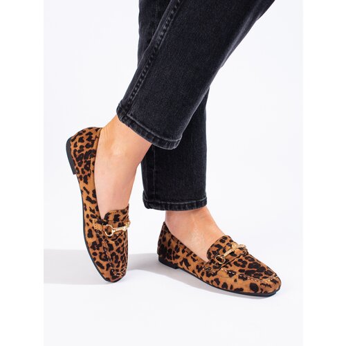 SHELOVET Slip-on suede loafers for women leopard Slike