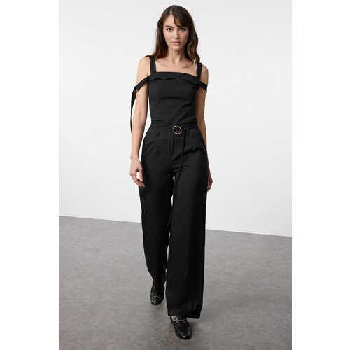 Trendyol Black Belt Detailed Wide Leg Trousers Slike