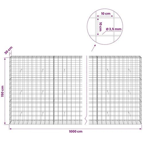  Gabion s žicom debljine 3 5 mm i mrežom 10x10 cm 1000x30x150 cm - 30 cm 150 cm 1000 cm Slike
