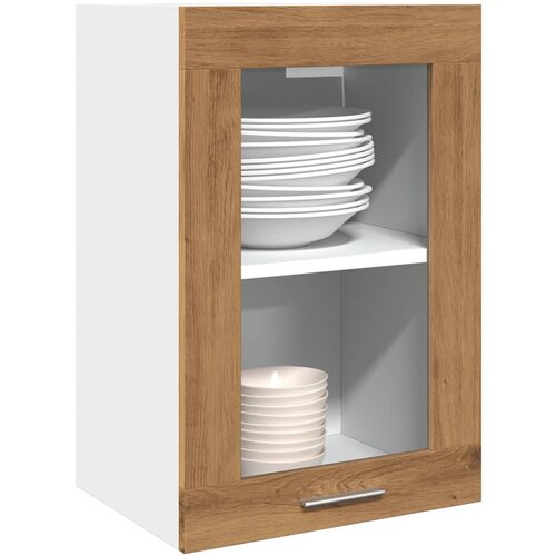 vidaXL Steklena viseča omarica artisan hrast 40x31x60 cm inežnir. les Cene