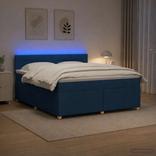  Boxspring krevet s madracem Plava 140 x 190 cm Tkanina - Plava 140 x 190 cm Dizajn linija Slike