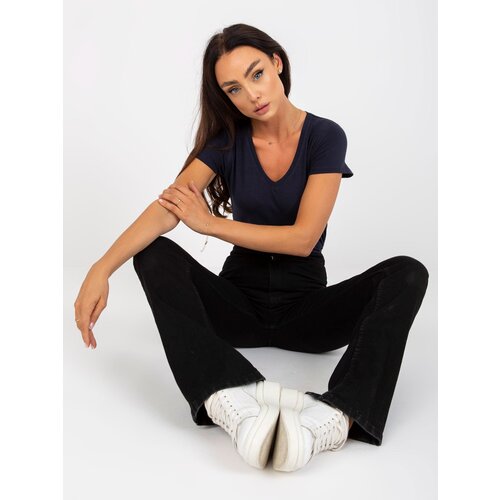BASIC Feel Good Navy blue cotton v-neck t-shirt Cene
