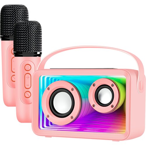 AVIZAR Bluetooth karaoke zvočnik za otroke z 2 mikrofonoma in RGB LED lučmi, Roza, (5000265197) Cene