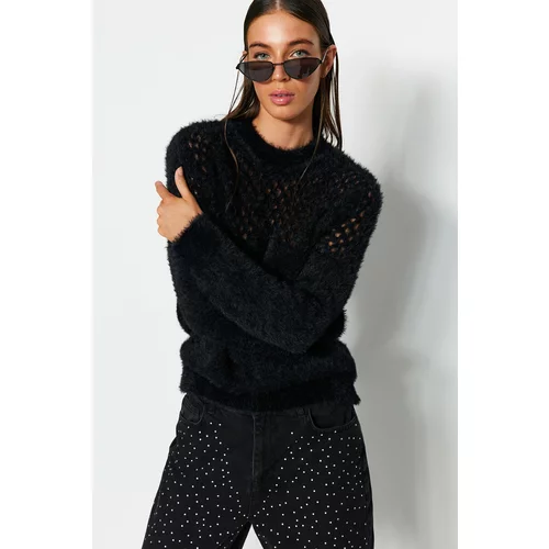 Trendyol Black With Openwork/Perforated Detail, Pile/Beard Threads Knitwear Sweater