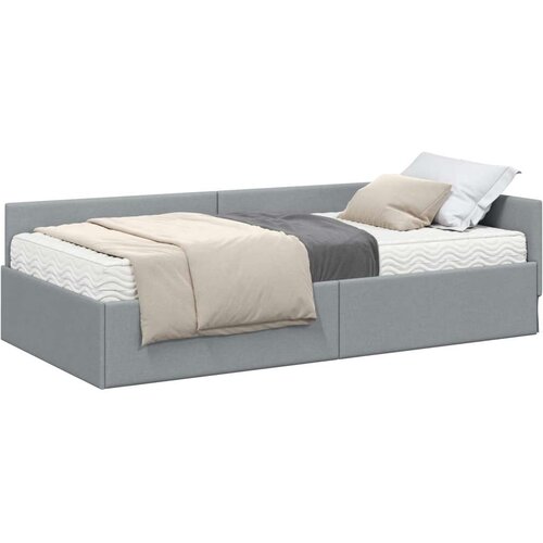  Kutni krevetni okvir s madracem 2 pcs Svijetlo siva tkanina Slike