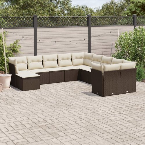 VidaXL 11-dijelni set vrtnih sofa od poliratana s jastucima smeđi Slike