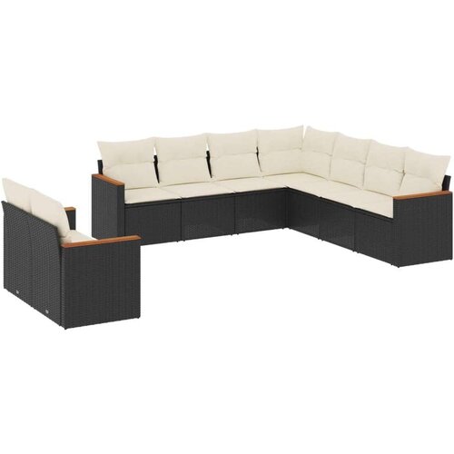  9-dijelni set vrtnih sofa s jastucima crni od poliratana Slike