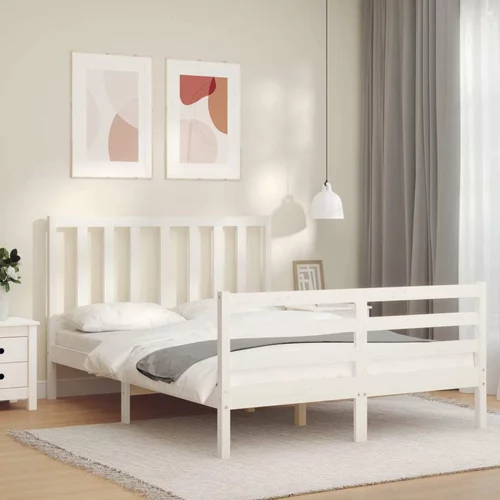  kreveta s uzglavljem bijeli 120 x 200 cm od masivnog drva