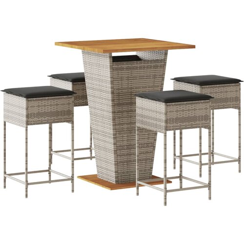  5-dijelni vrtni barski set od poliratana s jastucima sivi Siva 80 x 80 x 110 cm Slike
