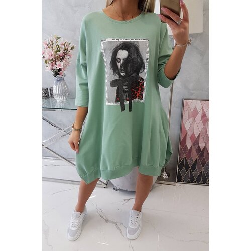 Kesi Dress with print and flared bottom dark mint Cijene