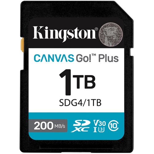 Kingston SDG4/1TB SD Card 1TB, Canvas Go! Plus, SDXC Class10 UHS-1 U3 V30, Read up to 200MB/s, Write up to 160MB/s, for 4K and FullHD video recording Cene