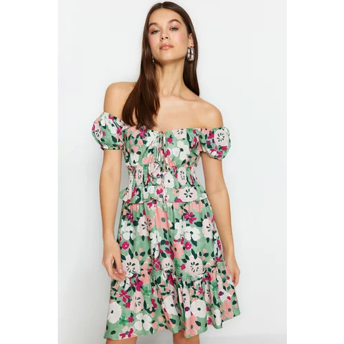 Trendyol Multicolored Floral Print Mini Woven Mini Dress that opens at the waist