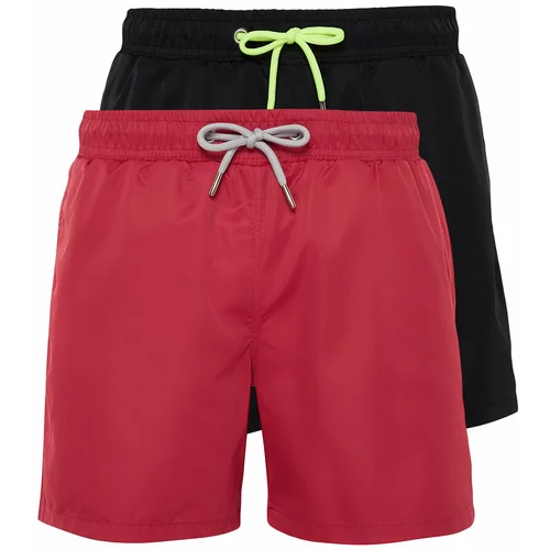 Trendyol Black - Claret Red Men's 2-Pack Basic Swim Shorts