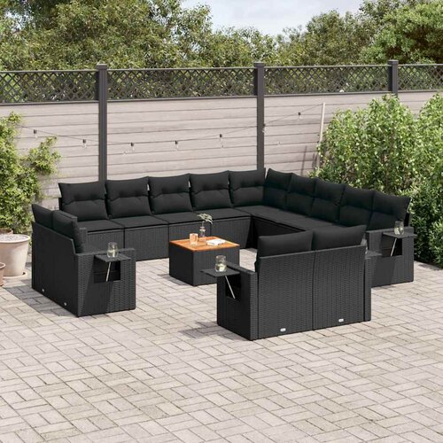  14-dijelni set vrtnih sofa s jastucima poliratan crni Cijene