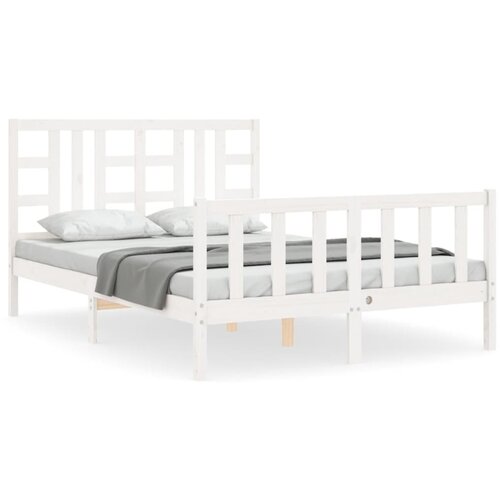 Maison Chic Posteljni okvir - Dvoposteljna postelja - Zakonska postelja z vzglavjem bel trden les-J15774, (21760904) Slike