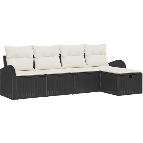 vidaXL 5-delna vrtna sedežna garnitura z blazinami Črn poli ratan, 2-sedežna vrtna sofa s shrambo in blazinami Črn poli ratan Cene