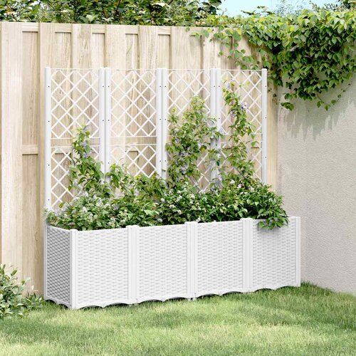 VidaXL Vrtna sadilica s re&amp;scaron;etkom bijela 160 x 40 x 140 cm PP Slike