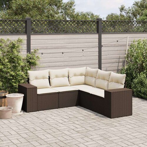 vidaXL 5-dijelni set vrtnih sofa s jastucima poliratan smeđi Cijene