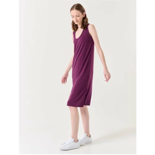 Jimmy Key Purple U-Neck Sleeveless Basic Midi Dress