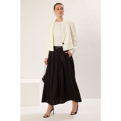 Trendyol Black Pleated Belted Woven Skirt Cene