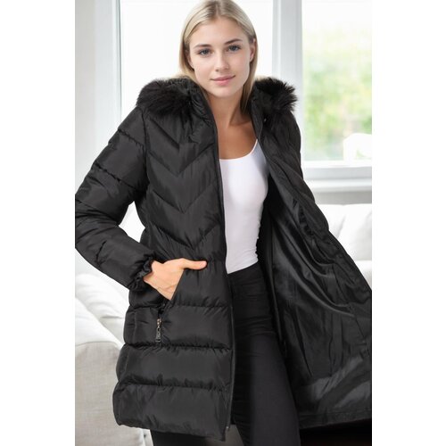 Dewberry Z6759 WOMEN&amp;#039;S COAT-PLAIN BLACK Slike